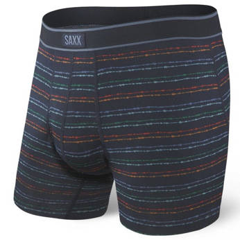 Breathable men's SAXX DAYTRIPPER Boxer Brief Fly with a colorful striped pattern - navy blue.