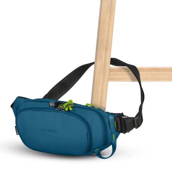 Translation: Pacsafe ECO Anti-Theft Hip Pack - Blue made from Econyl