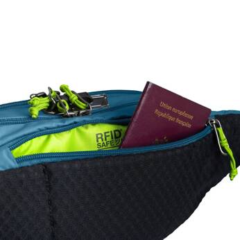 Translation: Pacsafe ECO Anti-Theft Hip Pack - Blue made from Econyl