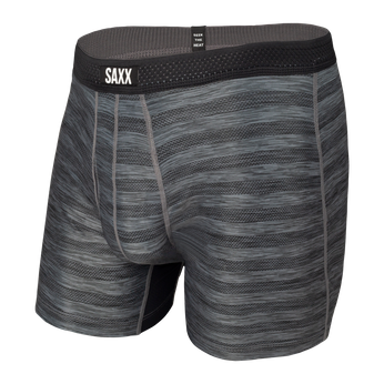 Herrenkühlboxershorts / Sportunterwäsche mit Reißverschluss SAXX HOT SHOT Boxer Brief Fly in Streifen - schwarz